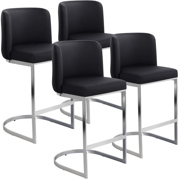Modern Counter Height Bar Stools Upholstered PU Leather Bar Chairs, Set of 4, 26" with Back and C-Shaped Metal Frame Island Stools for Home Bar Kitchen Pub