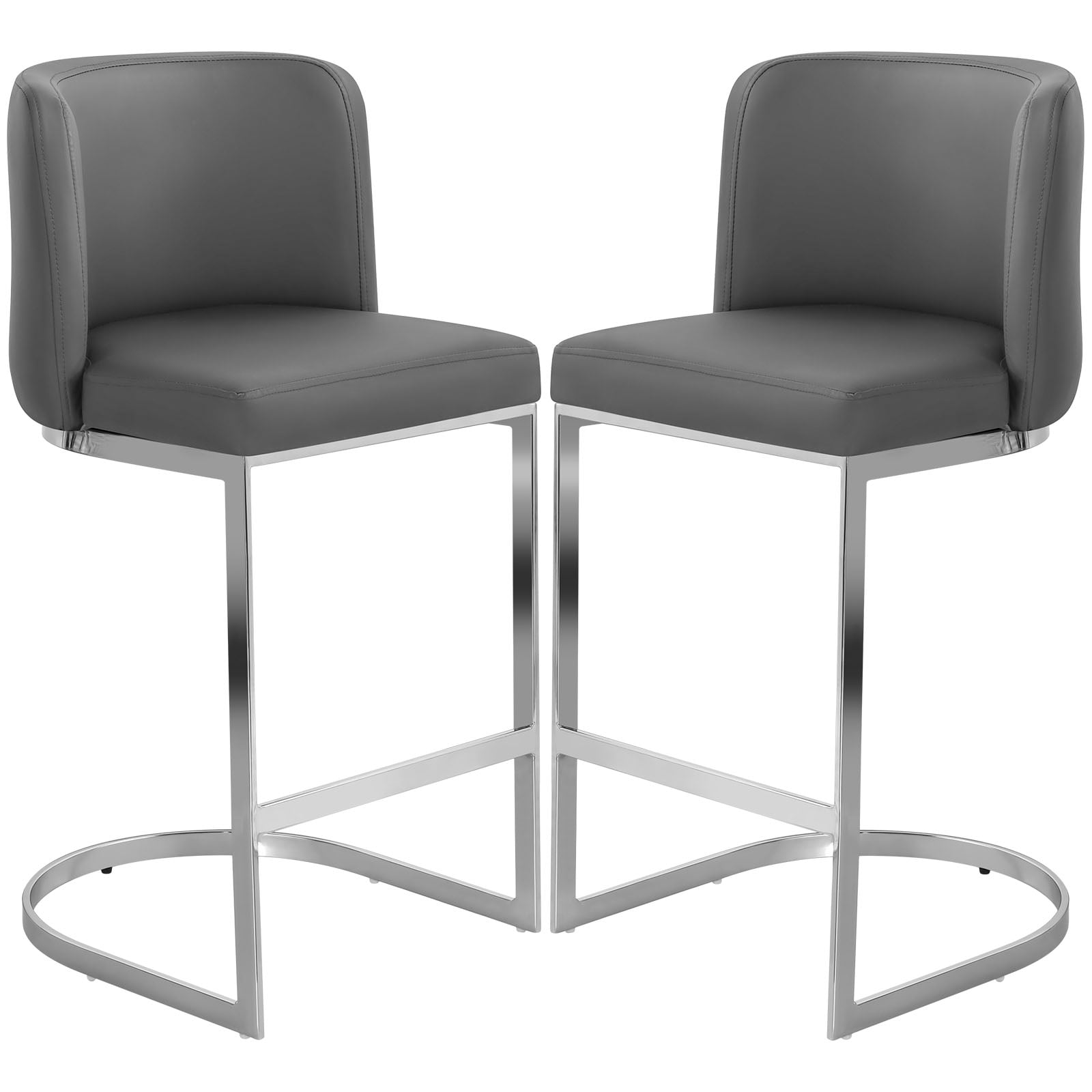 Modern Counter Height Bar Stools Upholstered PU Leather Bar Chairs, Set of 4, 26" with Back and C-Shaped Metal Frame Island Stools for Home Bar Kitchen Pub