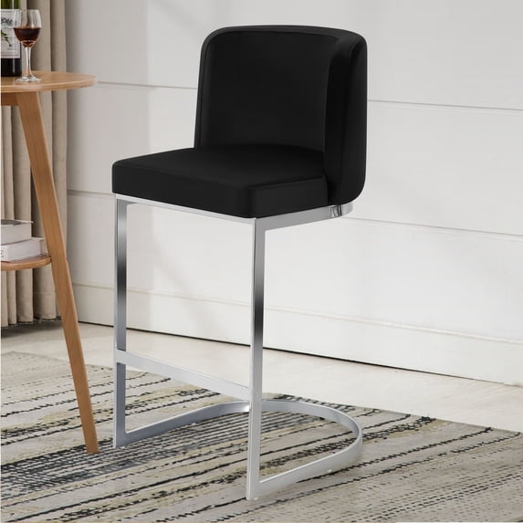 Modern Counter Height Bar Stools Upholstered Velvet Bar Chairs, Set of 1, 26" with Back and C-Shaped Metal Frame Island Stools for Home Bar Kitchen Pub