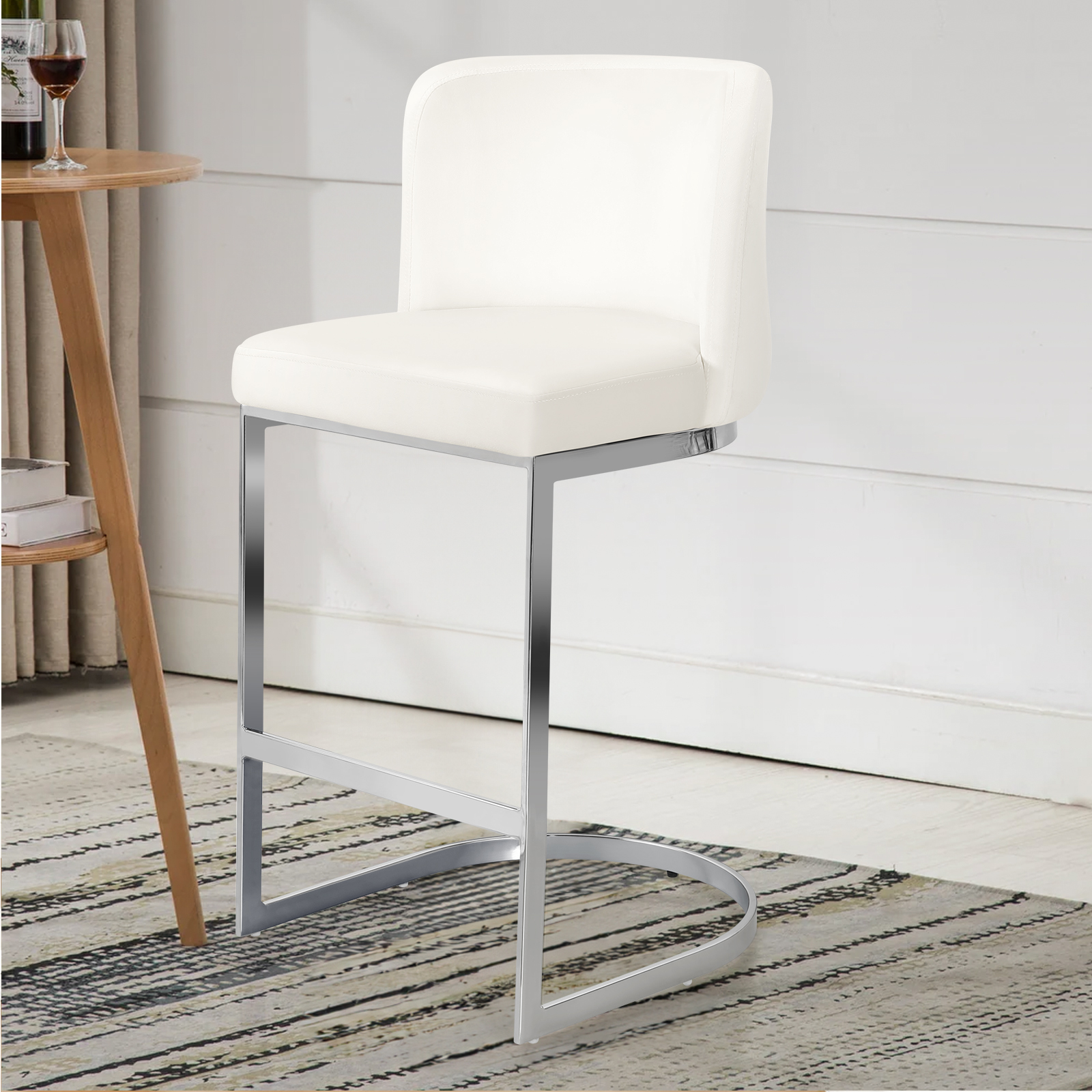 Modern Counter Height Bar Stools Upholstered Velvet Bar Chairs, Set of 1, 26" with Back and C-Shaped Metal Frame Island Stools for Home Bar Kitchen Pub