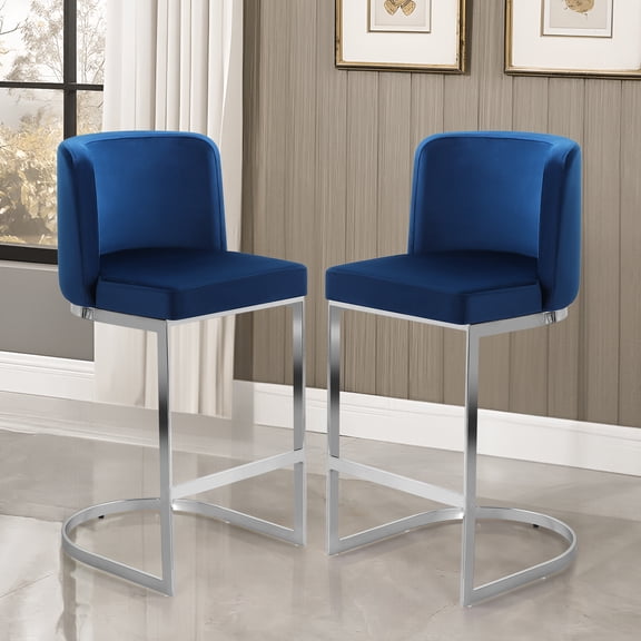 Modern Counter Height Bar Stools Upholstered Velvet Bar Chairs, Set of 2, 26" with Back and C-Shaped Metal Frame Island Stools for Home Bar Kitchen Pub