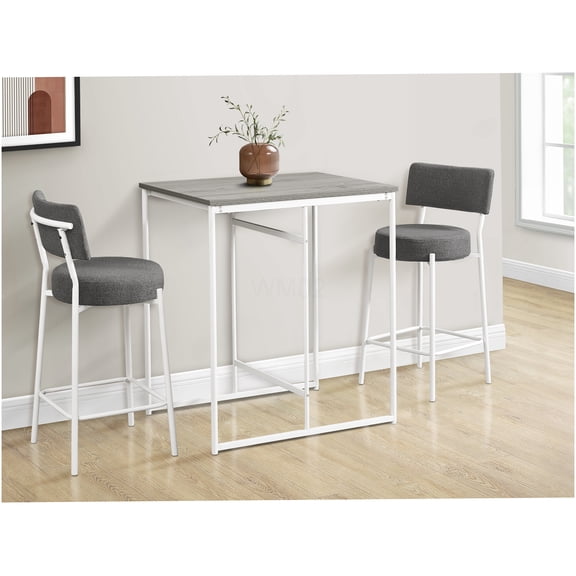 Modern Counter Height Dining Table with Grey Laminate Top & White Metal Legs