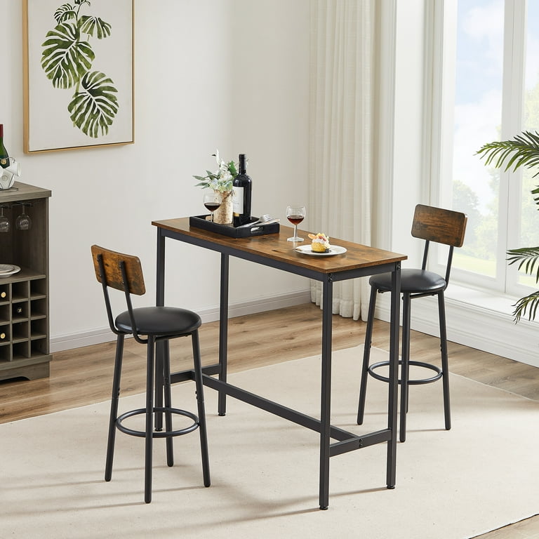 Modern Counter Height Pub Set SYNGAR 3 Piece Dining Table Set with 2 Cushioned Stools Extra Long Bistro Bar Table with Footrest Kitchen Breakfast