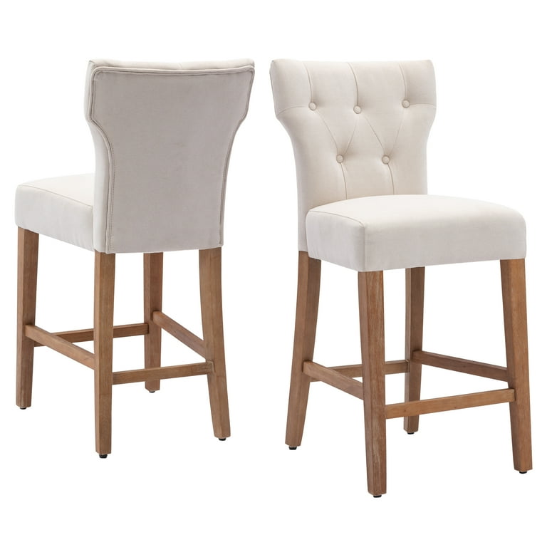 Contemporary Upholstered Bar Stools, Set of 2, Tall Wingback Style
