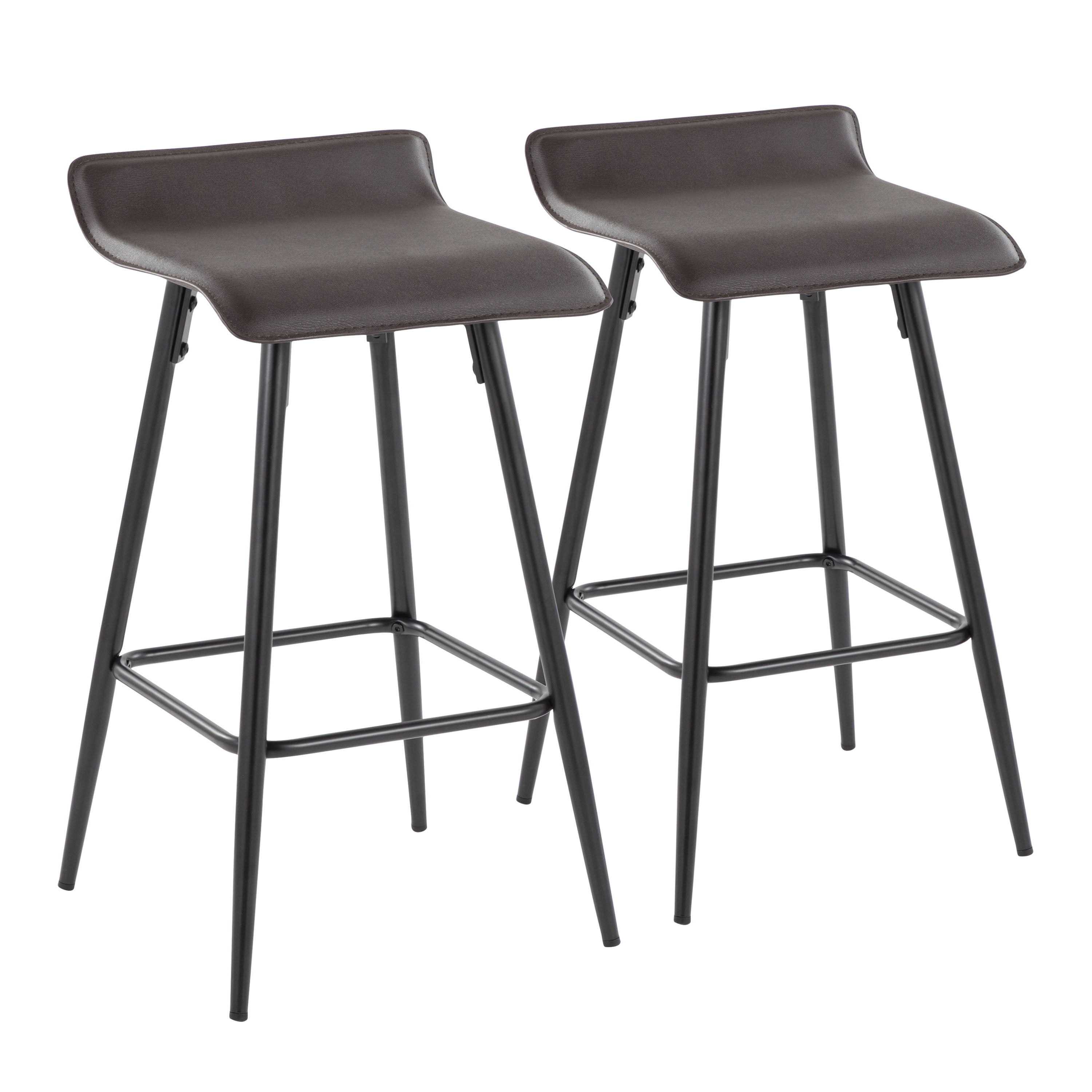Espresso Faux Leather and Black Steel Counter Stool - Set of 2