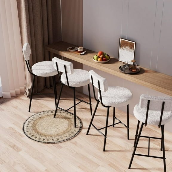 Modern Counter Stools Set of 2, Upholstered Counter Bar Stools, Bar Stools Set, with Open Back Modern Bar Stools, with Black Metal Legs, for Kitchen Island Dining Room, Bar Table