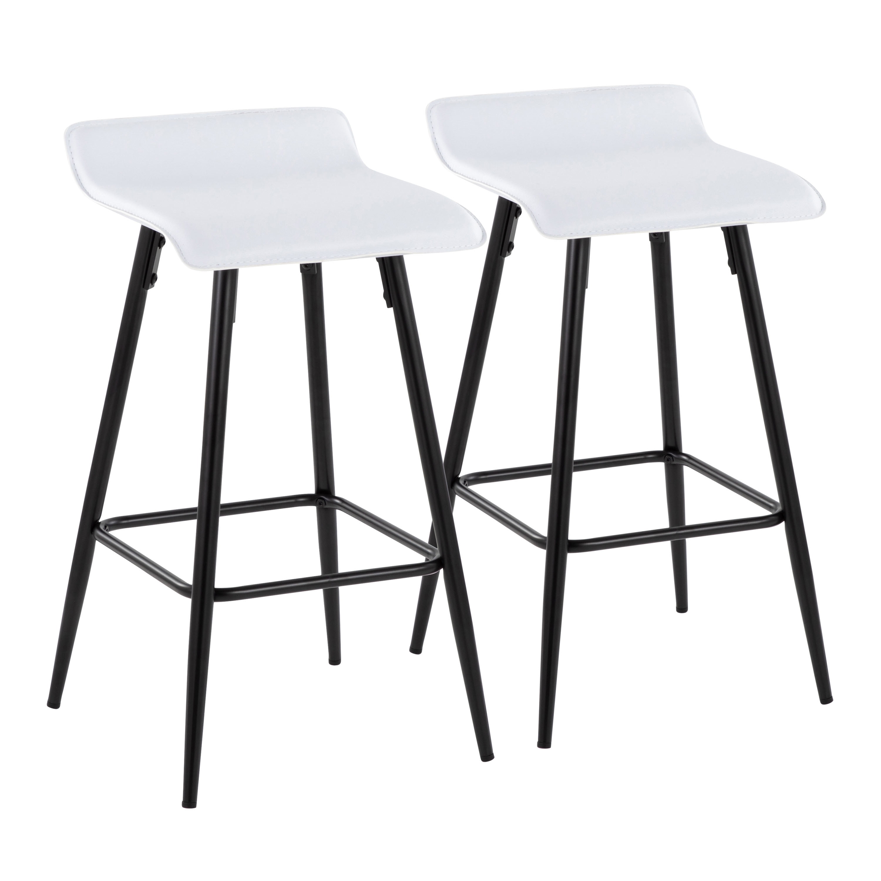 Ale 26" White Faux Leather and Black Steel Counter Stools - Set of 2