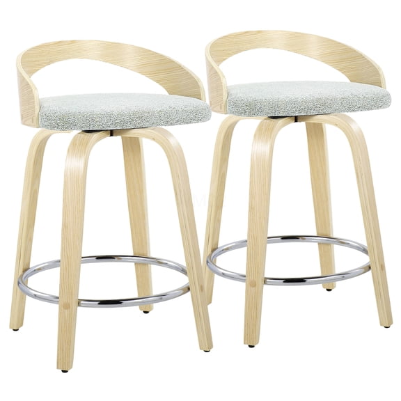 Modern Counter Stools Set of 2, Light Green Fabric Upholstered Swivel Bar Stools with Chrome Footrest for Kitchen Island
