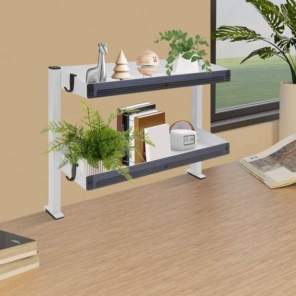 Modern Countertop Desk Shelf, 2-tier Shelving With Adjustable Storage Tray