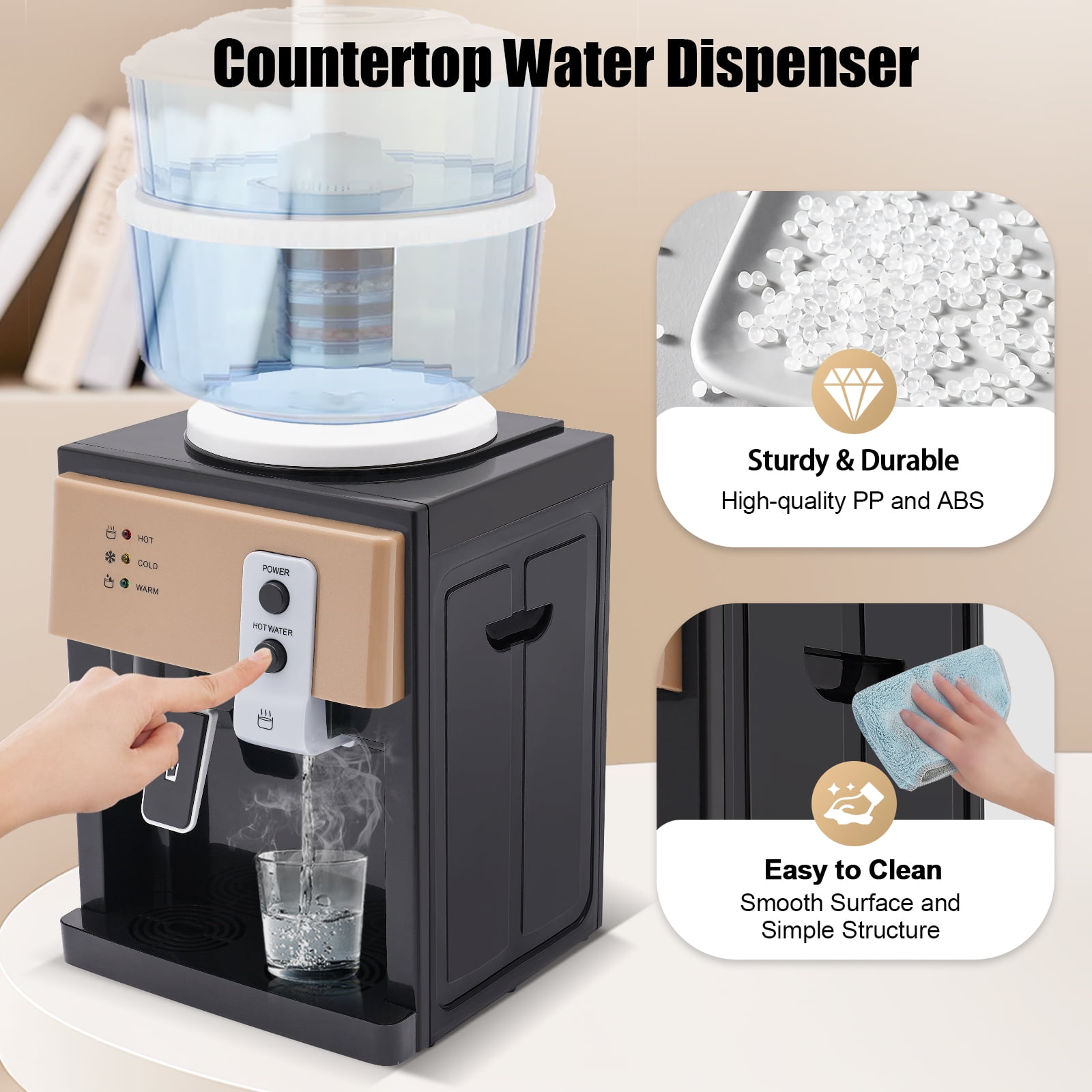 Modern Countertop LED Water Dispenser 500W High Power Water Dispenser with Indicator Lights Two Large-capacity Water Tanks Countertop Water Dispenser