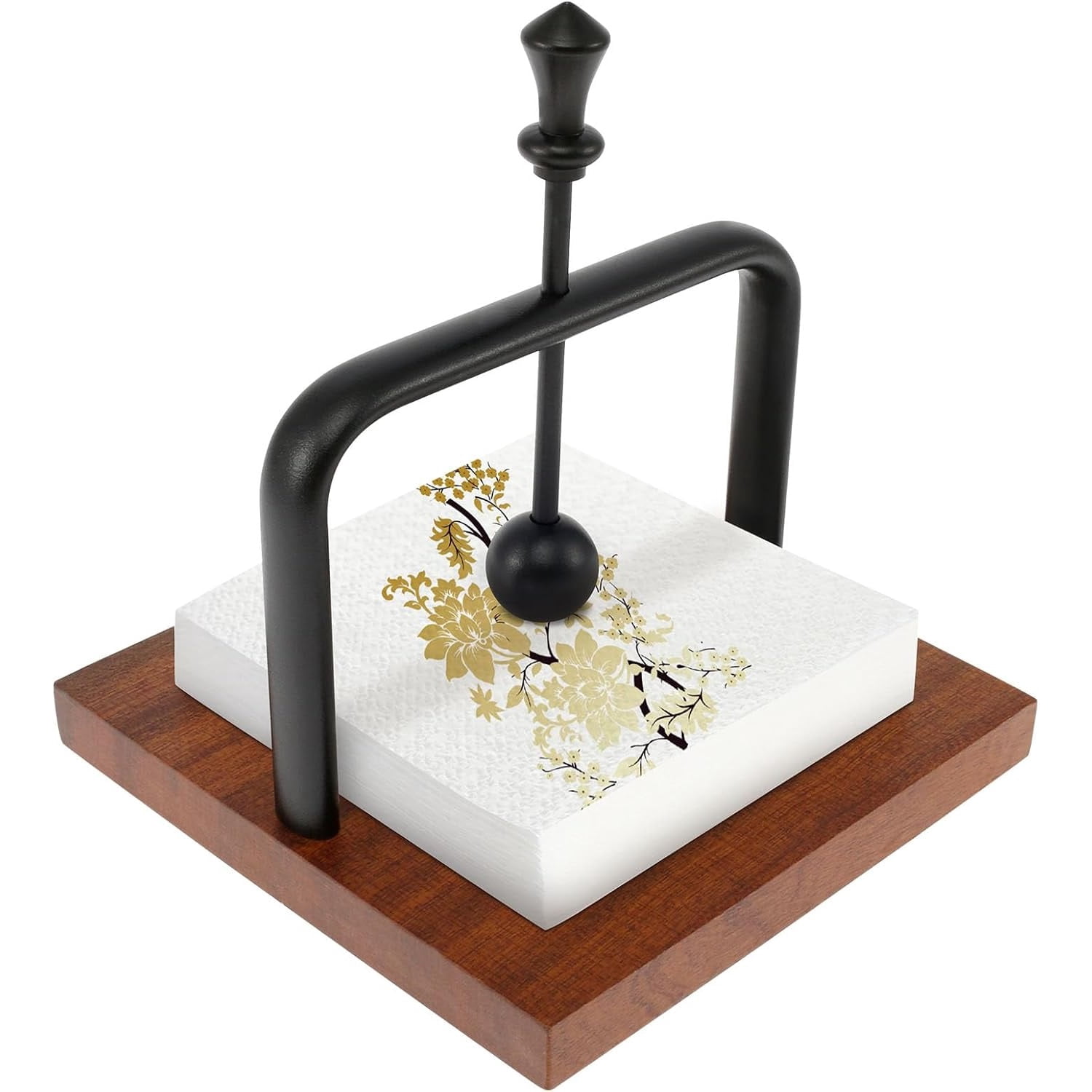 Modern Countertop Paper Towel Holder, Solid Wood Base & Aluminum Alloy Stand, Minimalist Style, for Home, Hotel, Restaurant, KTV