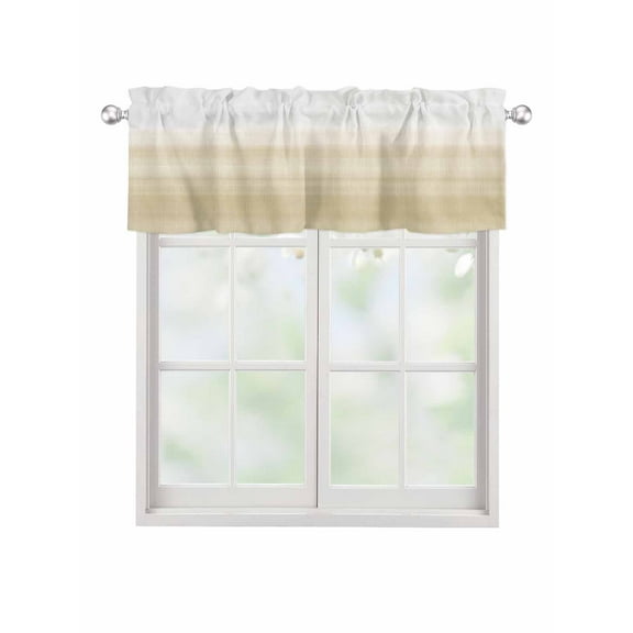 Modern Country Beige White Gradient Curtain Valances for Kitchen Windows,Rod Pocket Short Valance Abstract Rustic Farm Theme Small Window Treatment for Living Room Bathroom Bedroom,42"x12"-1 Panel