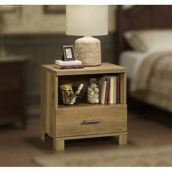 Modern Country Nightstand - Rustic Bedside Tables with 1 Drawer & Shelf, Brown Finish Night Stands & Side Tables Bedroom Furniture for Home Decor
