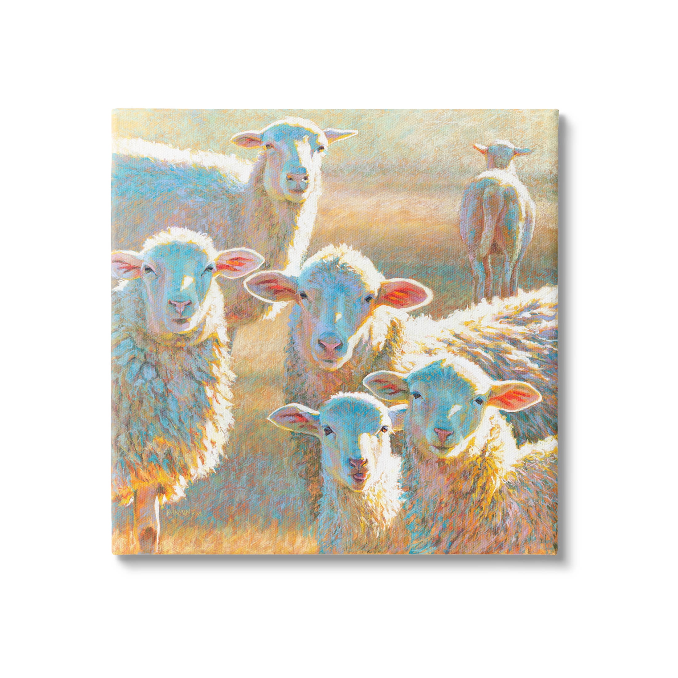 Modern Country Sheep Farm Animals Animals & Insects Painting Gallery Wrapped Canvas Print Wall Art