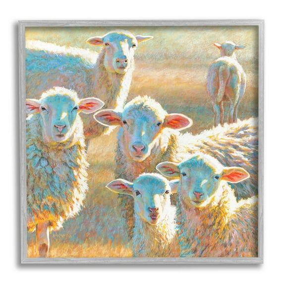 Modern Country Sheep Farm Animals Animals & Insects Painting Gray Framed Art Print Wall Art