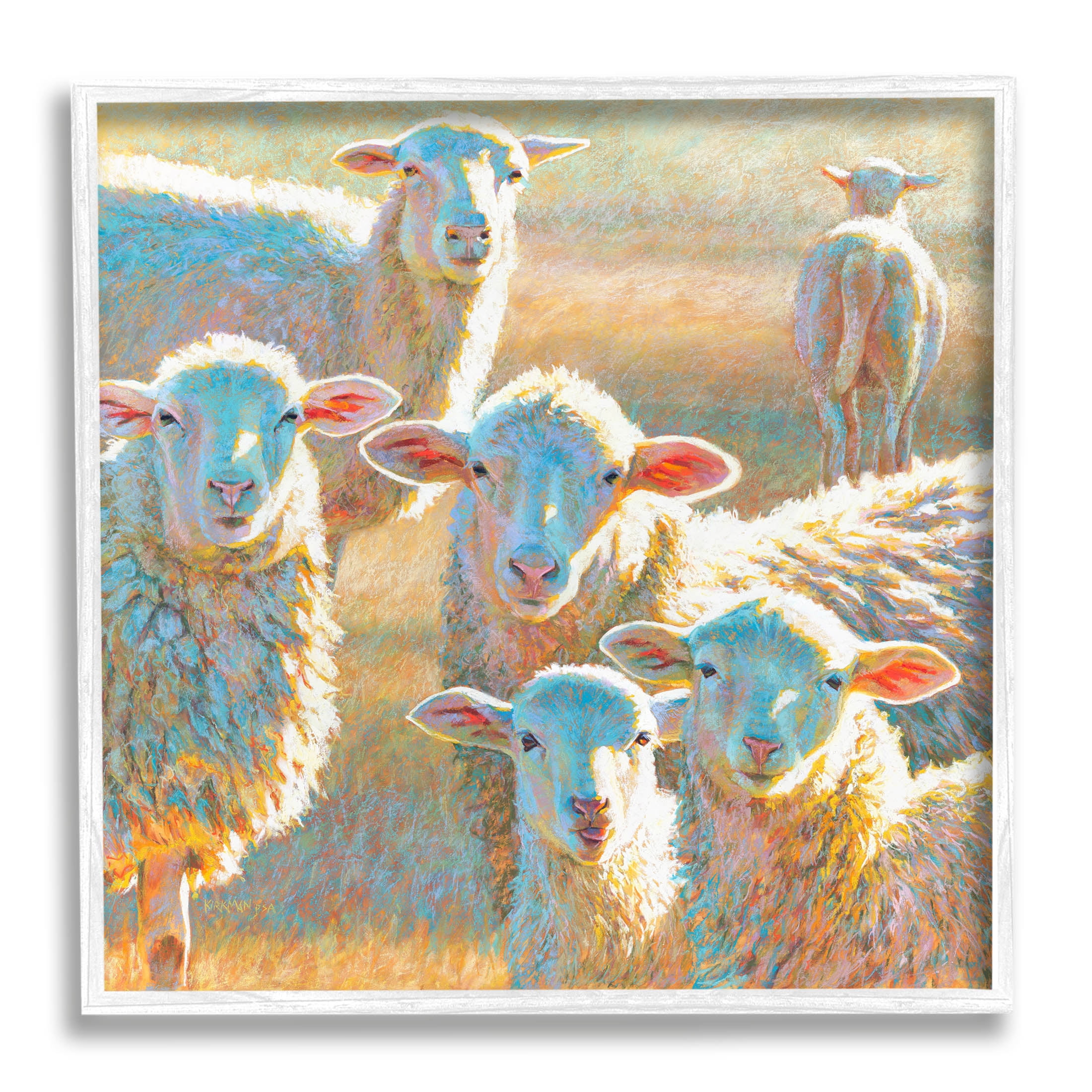 Modern Country Sheep Farm Animals Animals & Insects Painting White Framed Art Print Wall Art