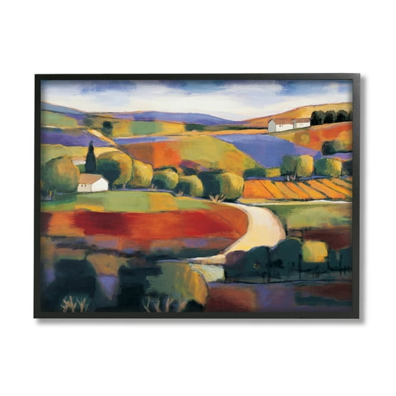 Modern Countryside Farm Town Landscape Painting Black Framed Art Print Wall Art