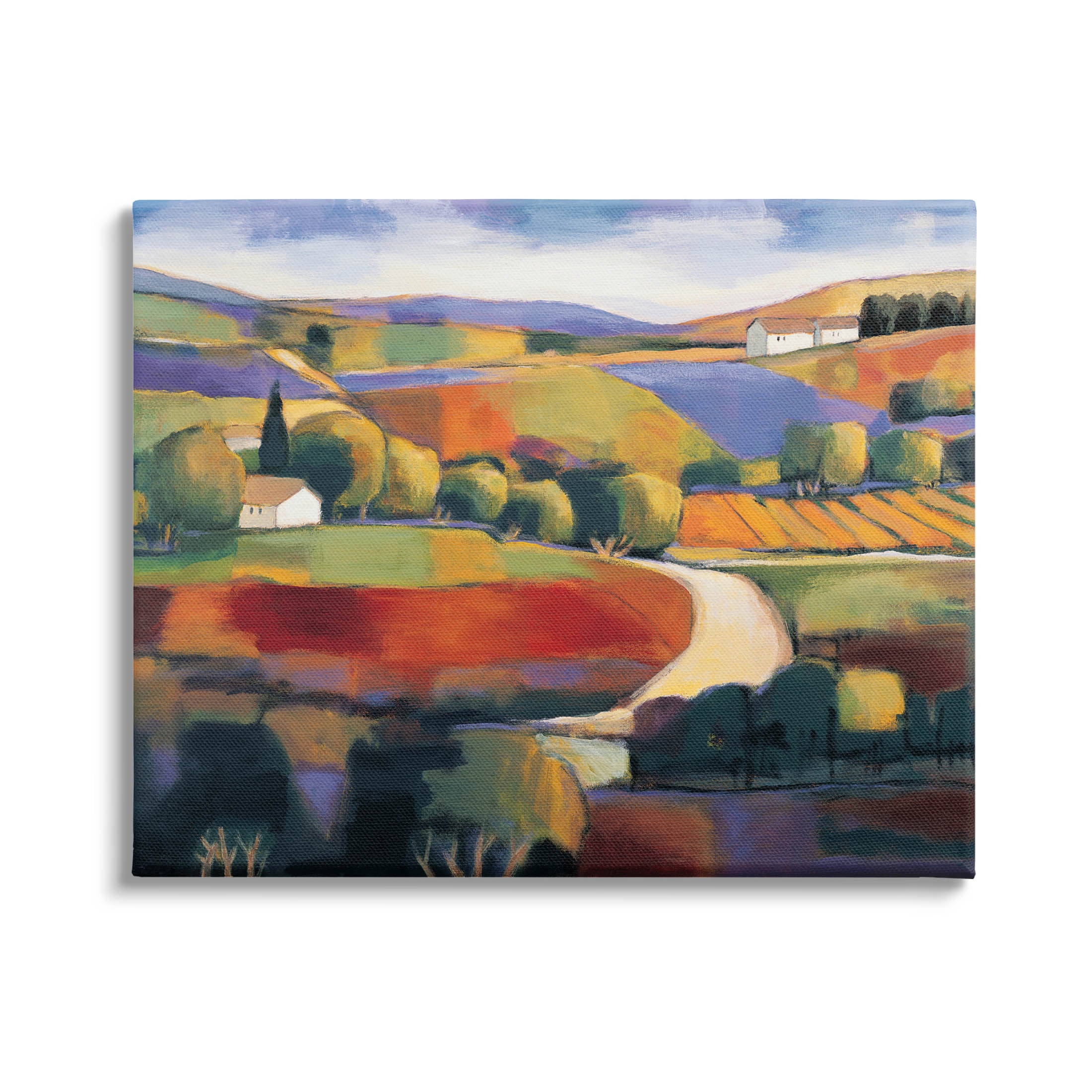 Modern Countryside Farm Town Landscape Painting Gallery Wrapped Canvas Print Wall Art