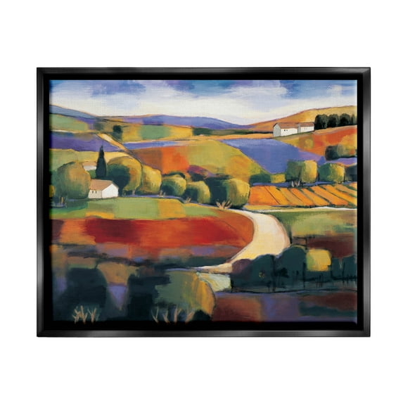 Modern Countryside Farm Town Landscape Painting Jet Black Framed Art Print Wall Art