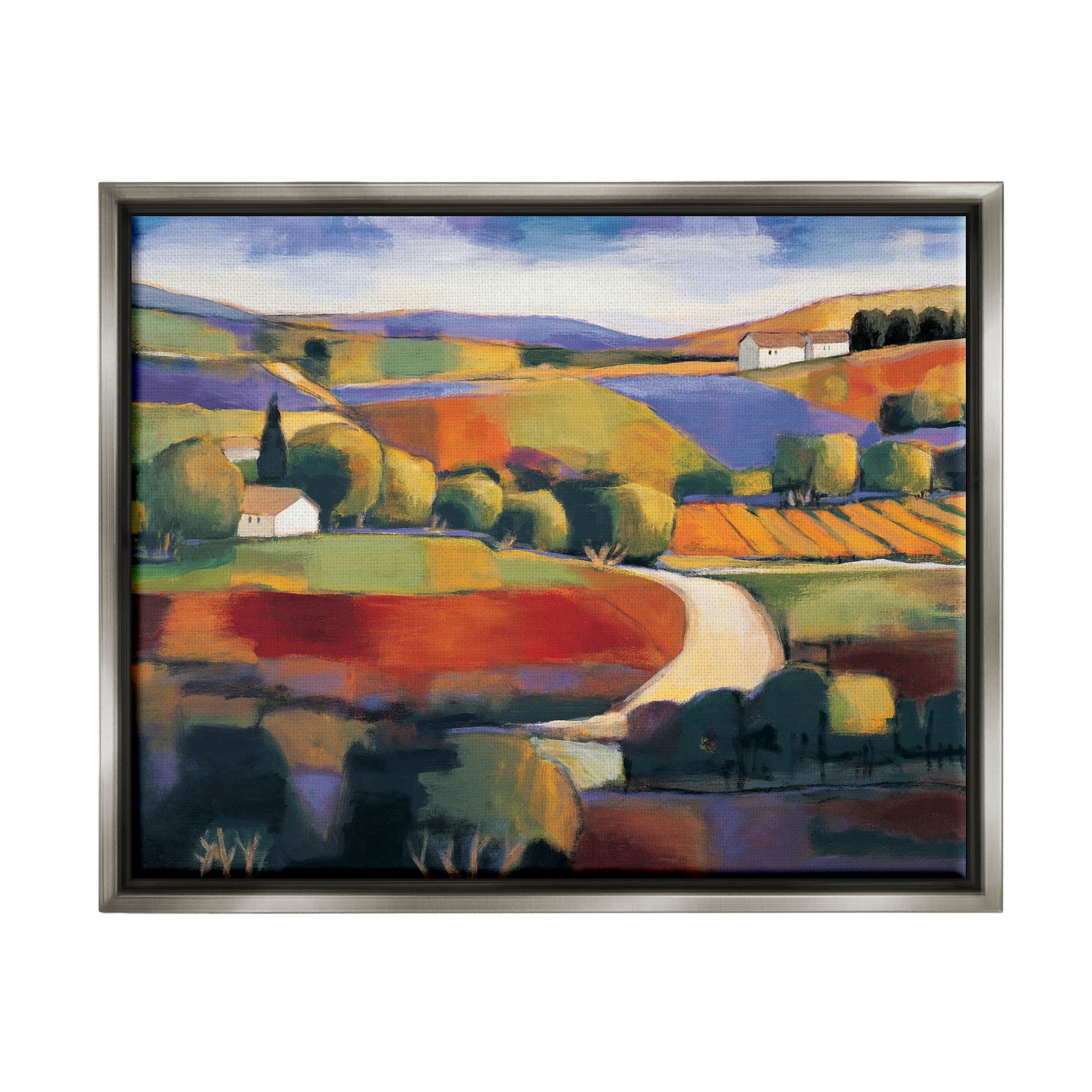 Modern Countryside Farm Town Landscape Painting Luster Gray Framed Art Print Wall Art