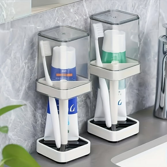 Modern Couple Toothbrush Holder Set, Toothbrush Holder with Gargle Cup, Toothbrush Storage Rack - Minimalist, Easy Cleaning & Drainage, Durable Bathroom Countertop Organizer, Space-Saving Bathroom
