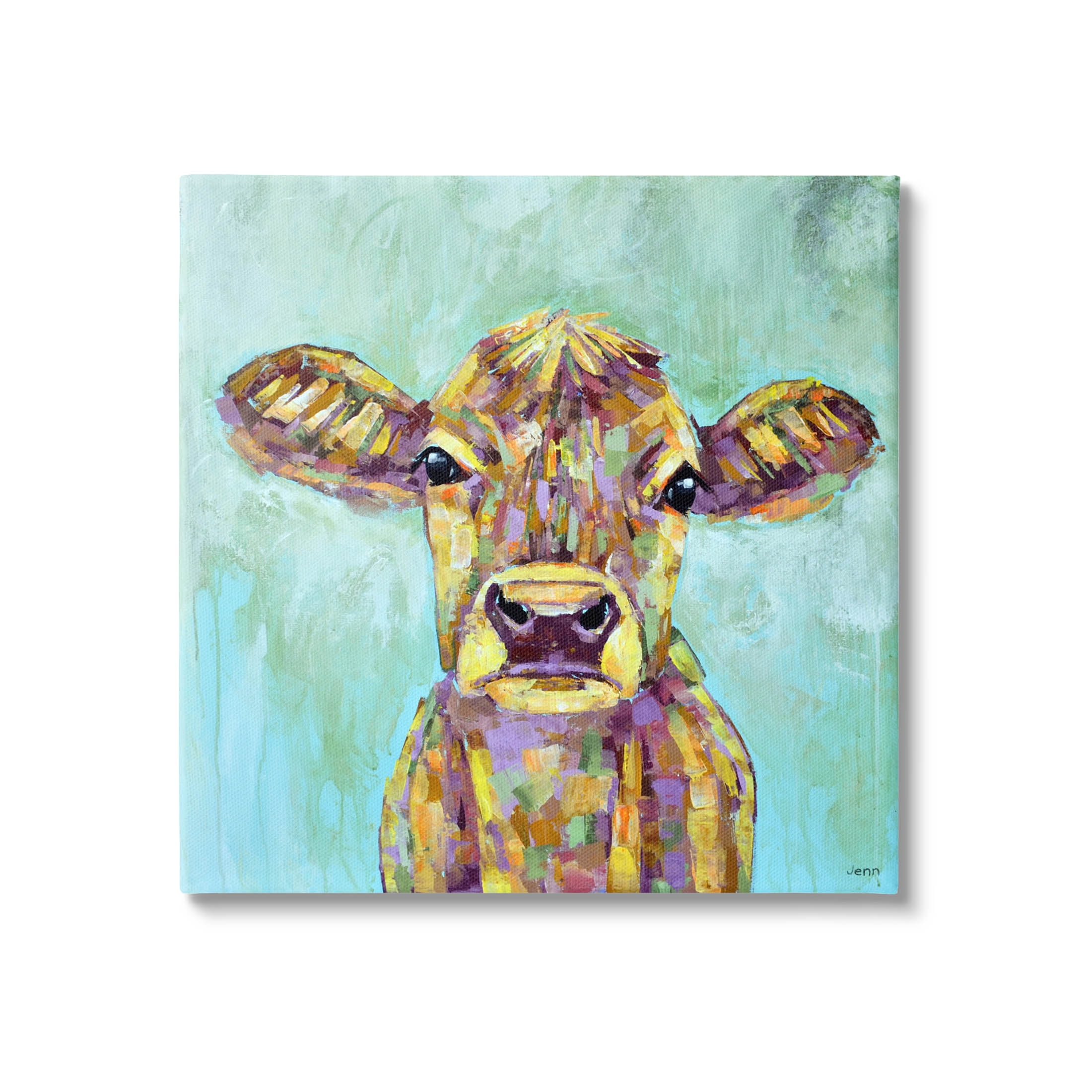Modern Cow Farm Animal Portrait Animals & Insects Painting Gallery Wrapped Canvas Print Wall Art