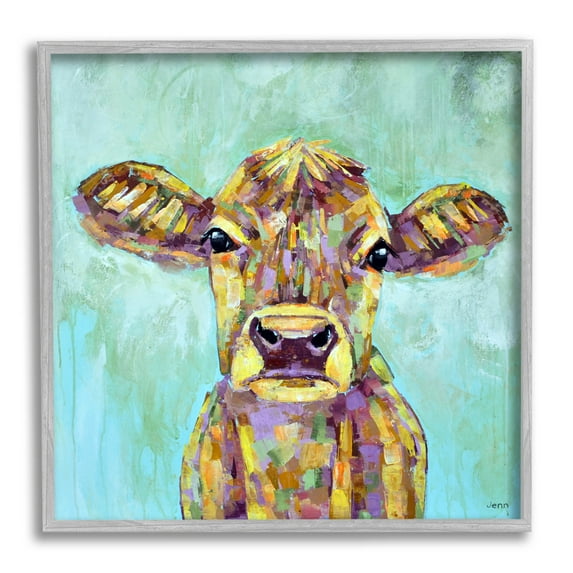 Modern Cow Farm Animal Portrait Animals & Insects Painting Gray Framed Art Print Wall Art