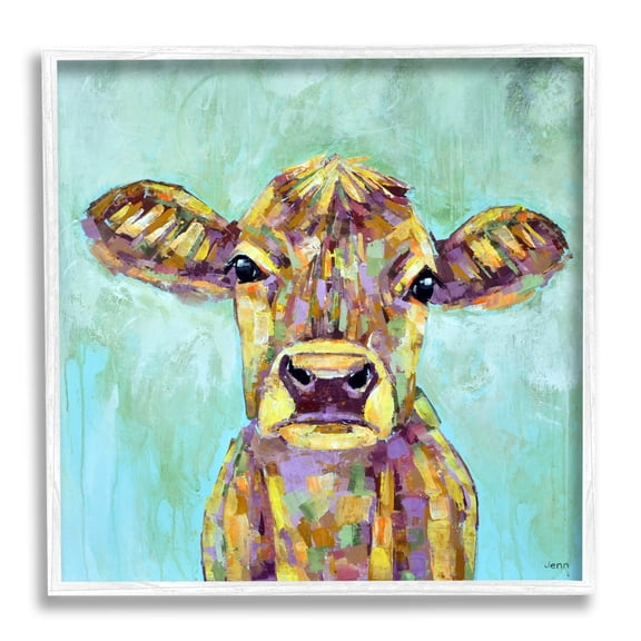 Modern Cow Farm Animal Portrait Animals & Insects Painting White Framed Art Print Wall Art