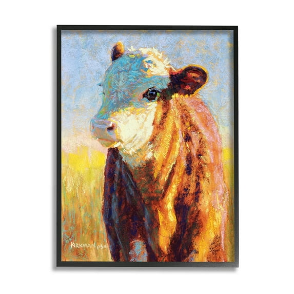 Modern Cow Portrait Impressionism Animals & Insects Painting Black Framed Art Print Wall Art