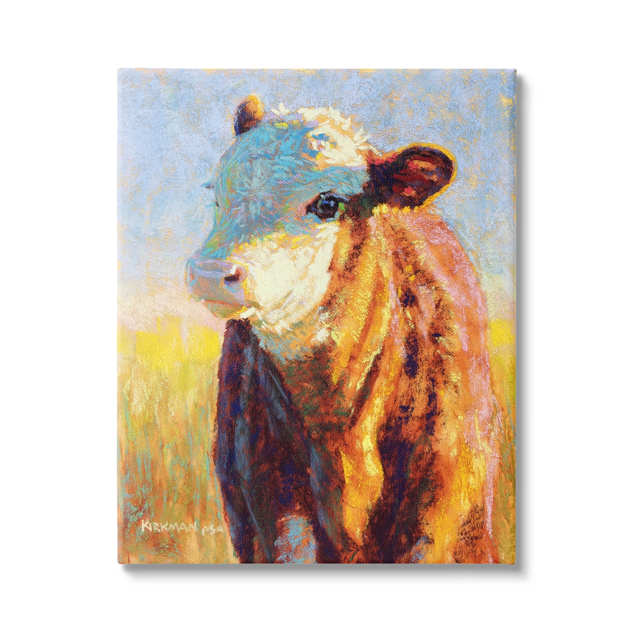 Modern Cow Portrait Impressionism Animals & Insects Painting Gallery Wrapped Canvas Print Wall Art