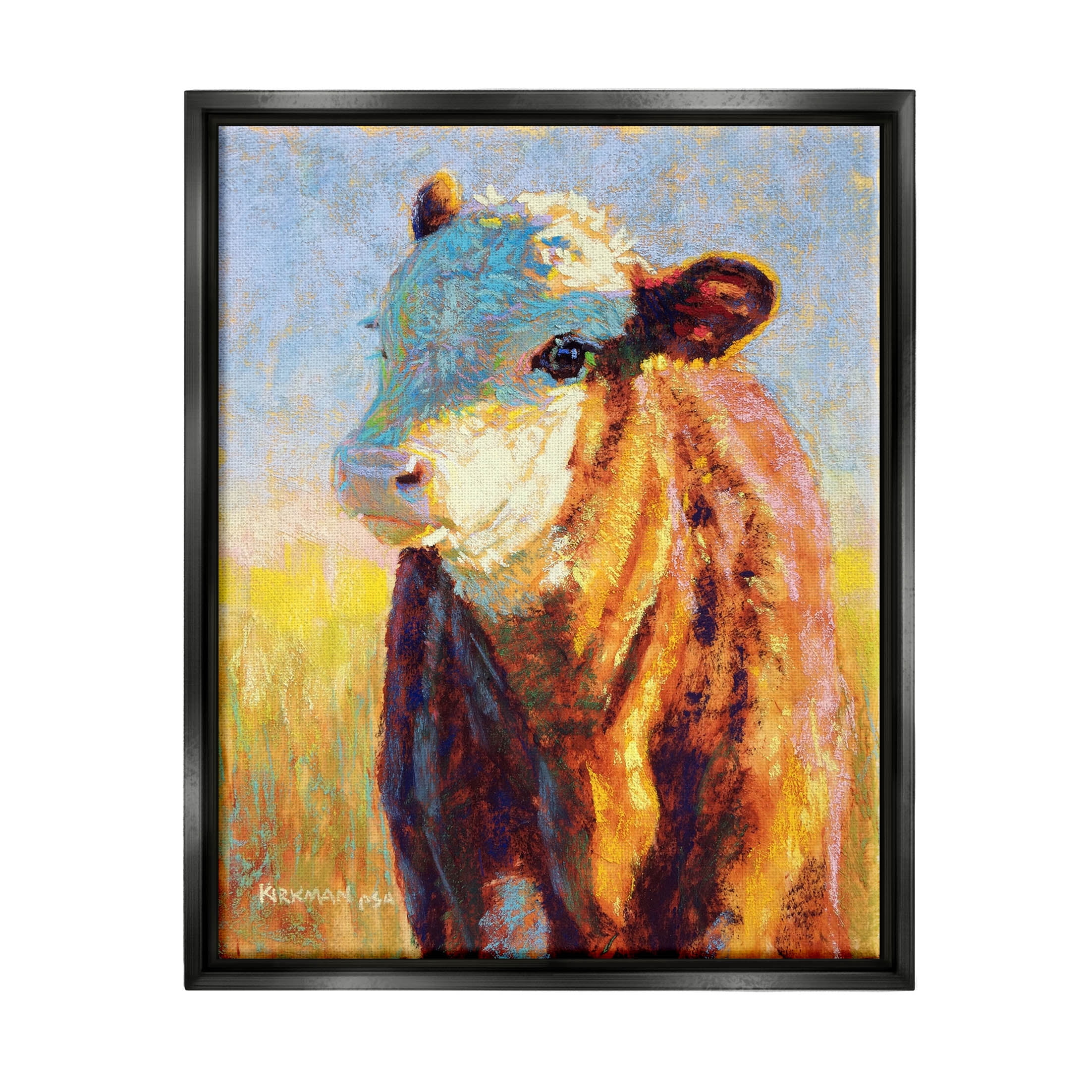 Modern Cow Portrait Impressionism Animals & Insects Painting Jet Black Framed Art Print Wall Art
