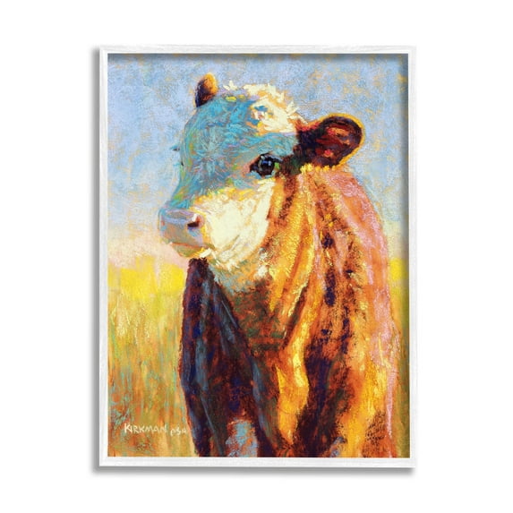 Modern Cow Portrait Impressionism Animals & Insects Painting White Framed Art Print Wall Art