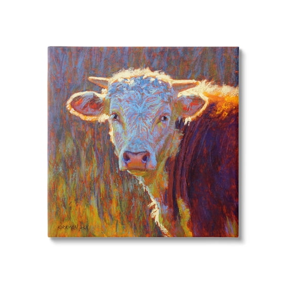 Modern Cow Portrait Impressionist Animals & Insects Painting Gallery Wrapped Canvas Print Wall Art