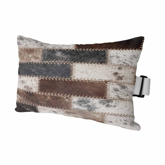 Modern Cow Print Outdoor Pillows for Chaise Lounge Chair Waterproof Lumbar Pillows with Insert&Adjustable Strap Beach Headrest Pillow Country Patchwork Cowhide Fur Brown Grey Pool Pillow 12"x20"