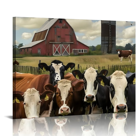 Modern Cows Barn Rural Wall Decor Canvas Prints Ready to Hang Art for Home Bathroom 16x12in