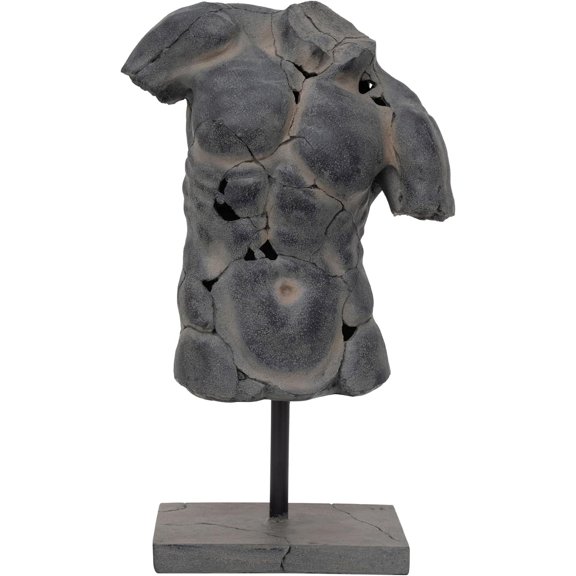 Modern Cracked Male Torso Sculpture Polyresin Statue with Textured Black Finish Artistic Sculptures Home Decor for Office or Living Room 15"x9"x25", Black