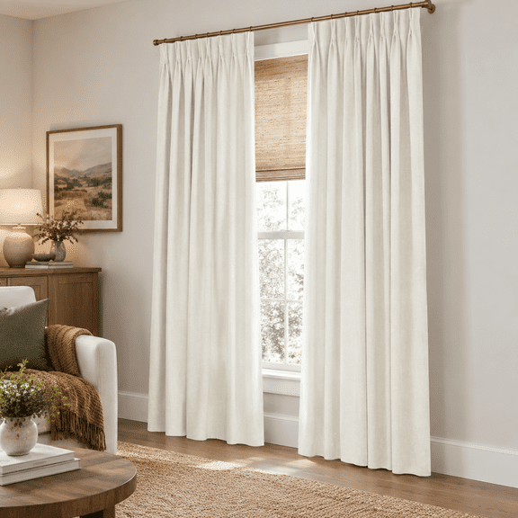 Modern Cream Blackout Curtawith Matte Polished Finish Tailored Pinch Pleated Plain Linen Texture Drapes For Bedroom Floor To Ceil