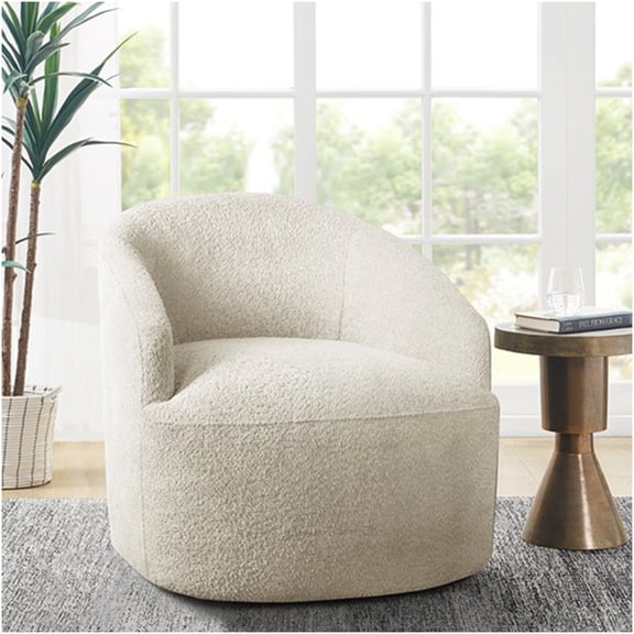 Modern Cream Boucle Swivel Chair with 360-Degree Rotation for Living Room