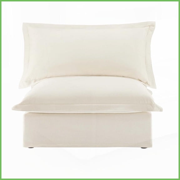 Modern Cream Chenille Armless Sofa Removable Covers for Living Room Comfort