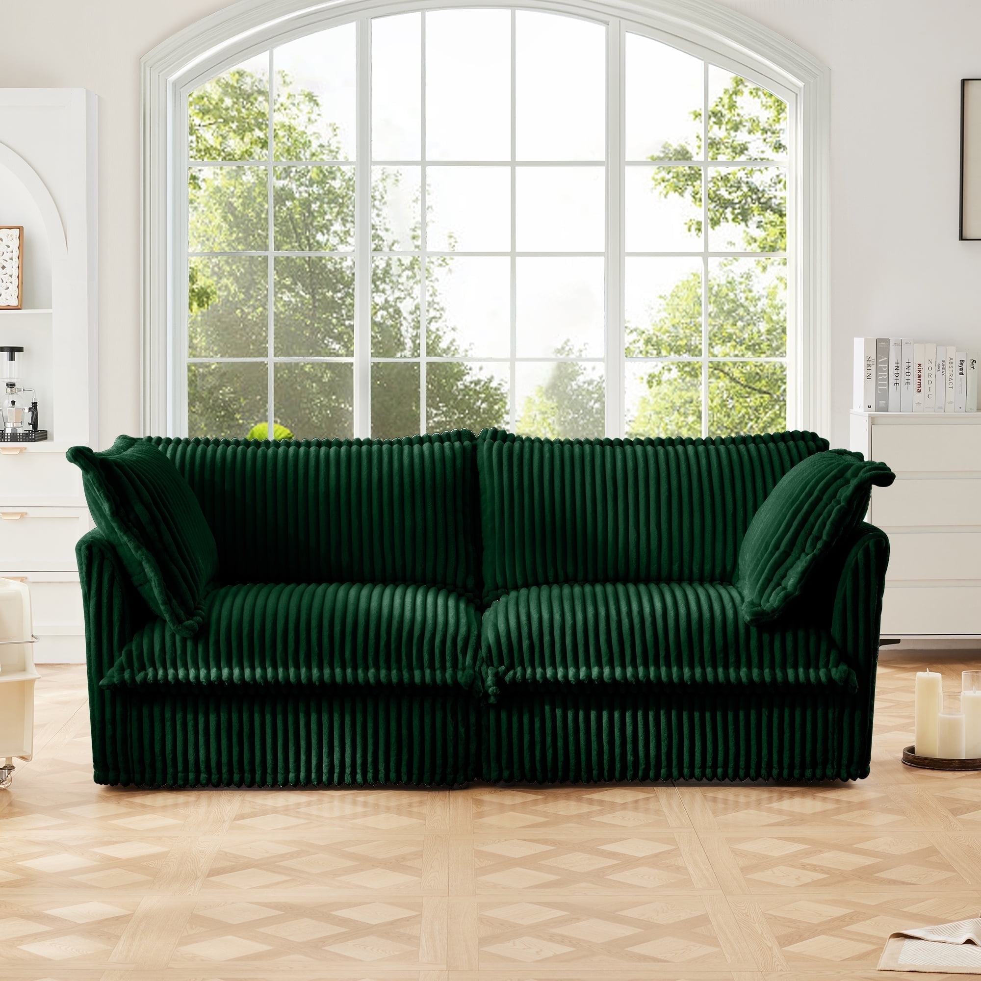 Modern Cream Corduroy Loveseat Sofa, Comfortable Cushion with Removable Cover for Living Room/Apt,Green