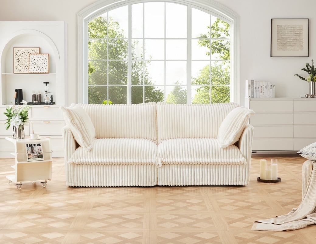 Modern Cream Corduroy Loveseat Sofa, Comfortable Cushion with Removable Cover for Living Room/Apt,White