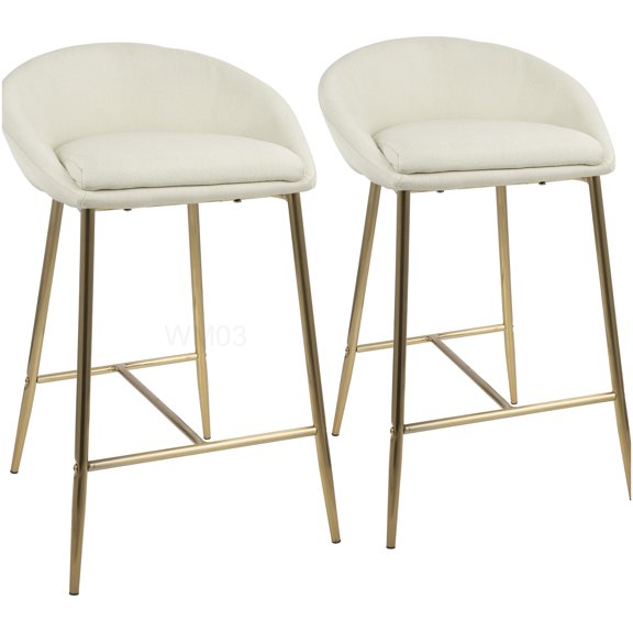Modern Cream Fabric Counter Stools with Gold Frame, Set of 2 Kitchen Island Seating Stools