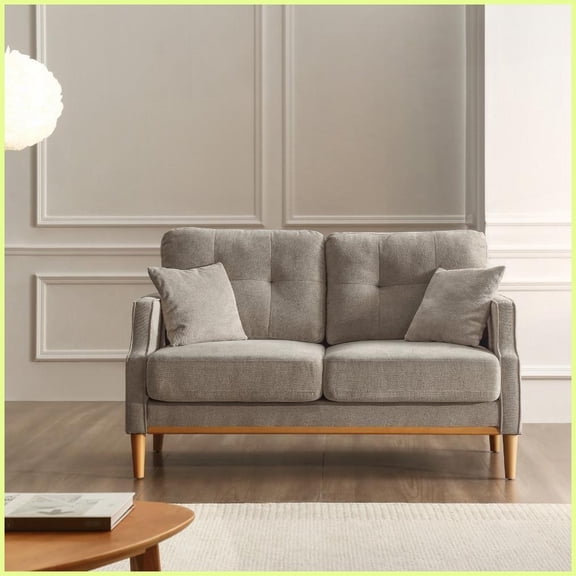 Modern Cream Loveseat with Waterproof Polyester Fabric - 2 Seater Living Room Sofa with USB Charging Ports