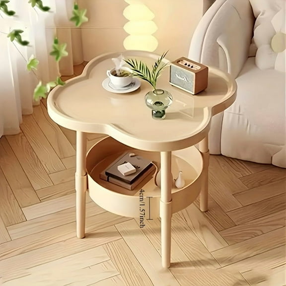 Modern Cream Plastic Coffee Table with Storage - 4 Sizes, Space-Saving, Rounded Edges - Easy Assembly for Living Room & Bedroom