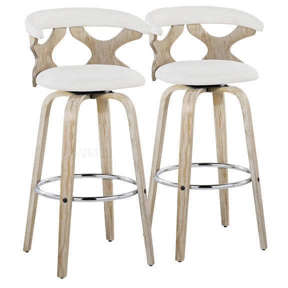 Modern Cream Upholstered Barstools Set with Swivel and Chrome Foot Ring - 2 PCs