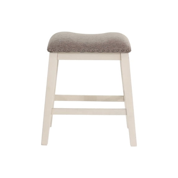Modern Cream White Counter Height Stools Set of 2 - Acacia Wood, Linen Seat, 24" Bar Stools for Dining Room, Simple Modern Design