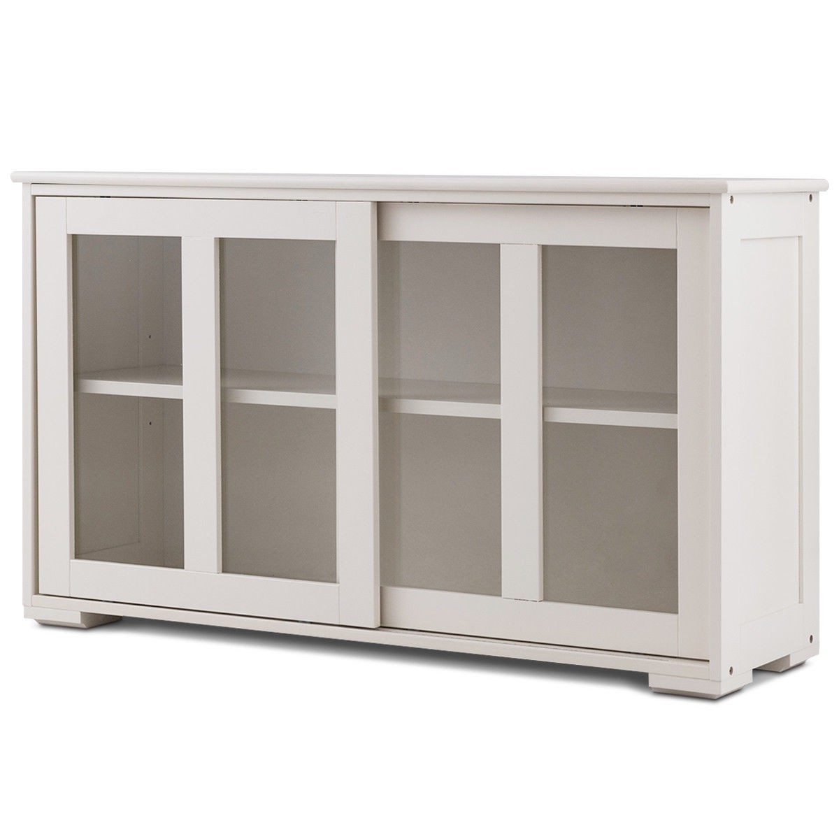 Modern Cream White Wood Buffet Sideboard with Glass Sliding Door