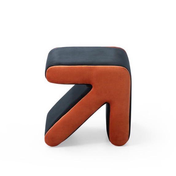 Modern Creative Arrow Design Multifaceted Stool, Unique Velvet Upholstered Ottoman Footrest Stool for Small Space Living Room Bedroom Entryway, Black & Orange