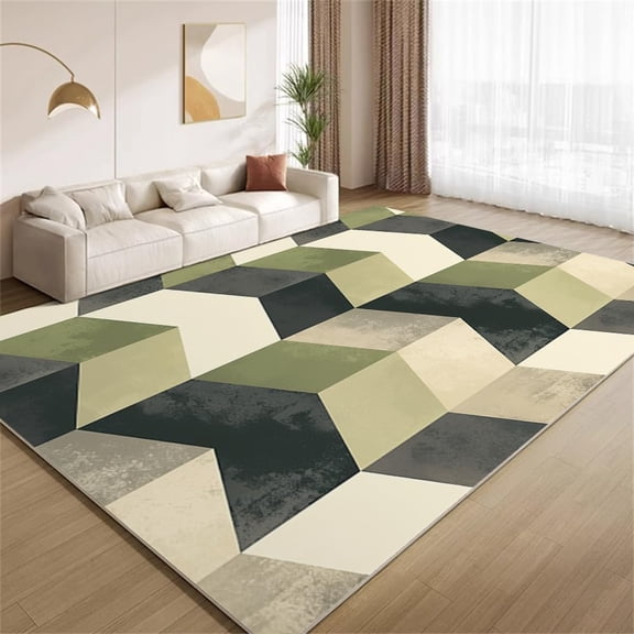Modern Creative Geometry Area Rugs, Blue Green Carpet, Washable Non Slip Low Pile Soft Rug for Living Room Bedroom Office Decor Mat 5ftx8ft
