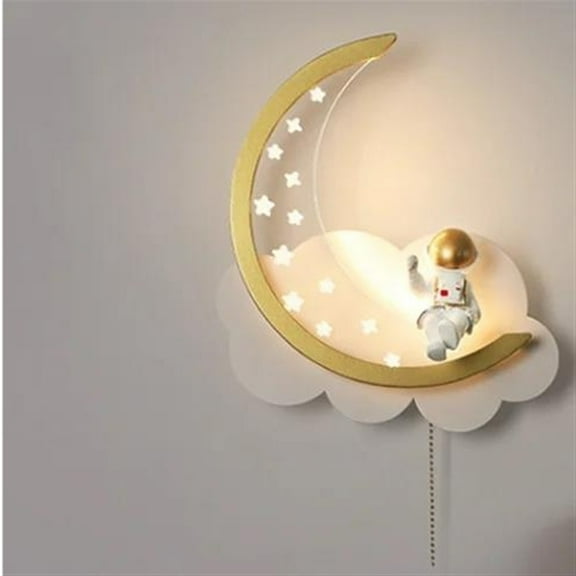 Modern Creative Moon Acrylic Lampshade Wall Lamp Bedroom Decoration Night Lights Astronaut Lustre With Chain Switches